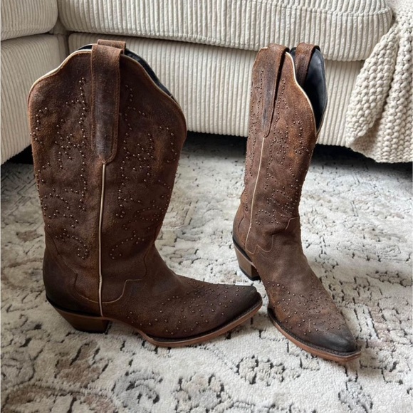 Brown Studded Leather Cowboy Boots - Picture 3 of 4